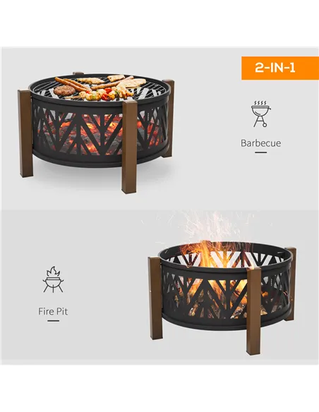 Outsunny Metal Large Firepit Bowl Outdoor 2-In-1 Round Fire Pit Brazier w/ Lid,  BBQ Grill, Poker for Backyard, Camping, Bonfire