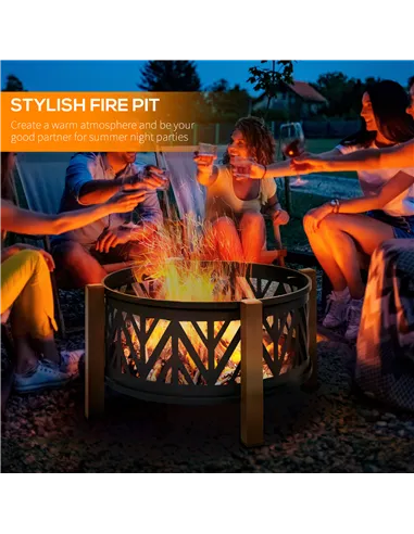 Outsunny Metal Large Firepit Bowl Outdoor 2-In-1 Round Fire Pit Brazier w/ Lid,  BBQ Grill, Poker for Backyard, Camping, Bonfire