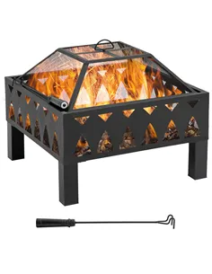 Outsunny 66cm Outdoor Fire Pit with Screen Cover, Wood Burner, Log Burning Firepit Bowl with Poker for Patio, Backyard, Black