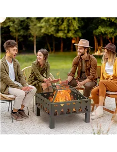 Outsunny 66cm Outdoor Fire Pit with Screen Cover, Wood Burner, Log Burning Firepit Bowl with Poker for Patio, Backyard, Black 2