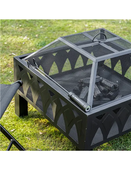 Outsunny 66cm Outdoor Fire Pit with Screen Cover, Wood Burner, Log Burning Firepit Bowl with Poker for Patio, Backyard, Black