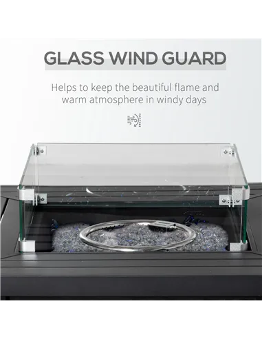 Outsunny Square Propane Gas Fire Pit Table, 50000 BTU Rattan Smokeless Firepit Patio Heater with Glass Screen, Glass Beads and L