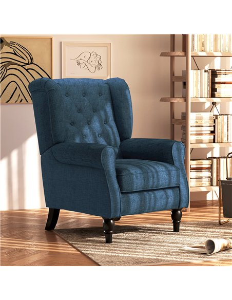 HOMCOM Wingback Accent Chair, Retro Upholstered Button Tufted Occasional Chair for Living Room and Bedroom, Blue