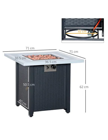 Outsunny 71 x 71cm 40000 BTU Gas Firepit Table - Black/Grey