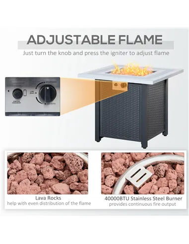 Outsunny 71 x 71cm 40000 BTU Gas Firepit Table - Black/Grey