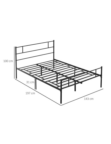 HOMCOM Double Metal Bed Frame Solid Bedstead Base with Headboard and Footboard, Metal Slat Support and Underbed Storage Space, B