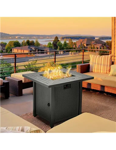 Outsunny Square Propane Gas Fire Pit Table, 40000 BTU Rattan Smokeless Firepit Patio Heater with Protective Cover, Lava Rocks an