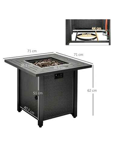 Outsunny Square Propane Gas Fire Pit Table, 40000 BTU Rattan Smokeless Firepit Patio Heater with Protective Cover, Lava Rocks an