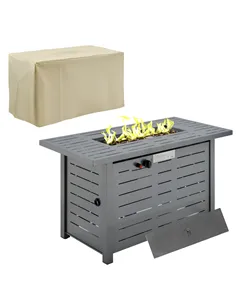 Outsunny Propane Gas Fire Pit Table, 50000BTU Smokeless Firepit Outdoor Patio Heater with Protective Cover, Lava Rocks and Lid, 
