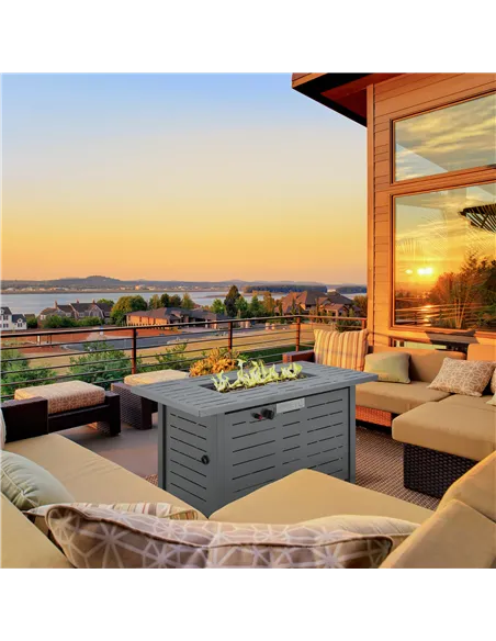 Outsunny Propane Gas Fire Pit Table, 50000BTU Smokeless Firepit Outdoor Patio Heater with Protective Cover, Lava Rocks and Lid, 