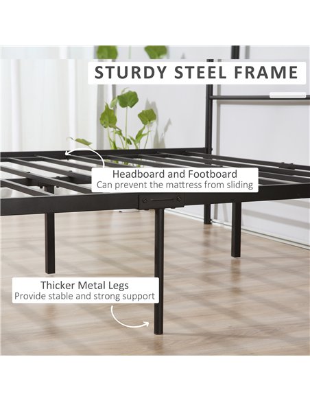HOMCOM Double Metal Bed Frame Solid Bedstead Base with Headboard and Footboard, Metal Slat Support and Underbed Storage Space, B