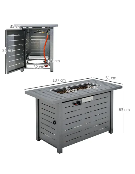 Outsunny Propane Gas Fire Pit Table, 50000BTU Smokeless Firepit Outdoor Patio Heater with Protective Cover, Lava Rocks and Lid, 