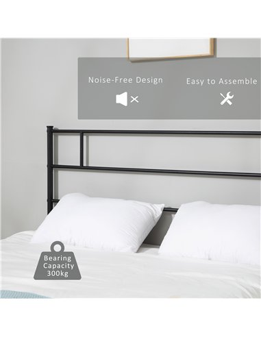 HOMCOM Double Metal Bed Frame Solid Bedstead Base with Headboard and Footboard, Metal Slat Support and Underbed Storage Space, B