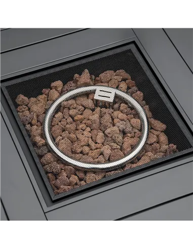 Outsunny Outdoor PE Rattan Gas Fire Pit Table, Patio Square Propane Heater with Rain Cover, Mesh Lid and Lava Stone, 40,000 BTU,