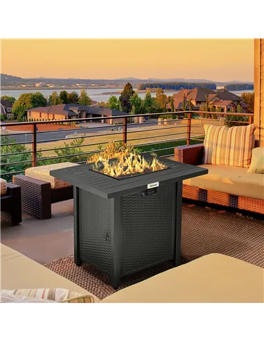 Outsunny Rattan-style Propane Gas Fire Pit Table with 40,000 BTU Burner, Square Smokeless Firepit Patio Heater with Thermocouple