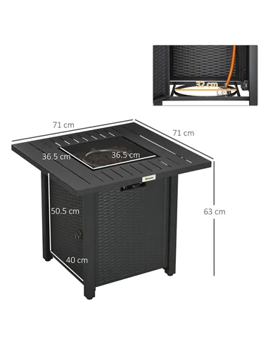 Outsunny Rattan-style Propane Gas Fire Pit Table with 40,000 BTU Burner, Square Smokeless Firepit Patio Heater with Thermocouple