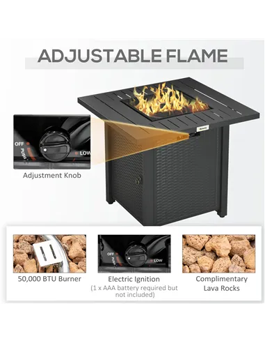 Outsunny Rattan-style Propane Gas Fire Pit Table with 40,000 BTU Burner, Square Smokeless Firepit Patio Heater with Thermocouple