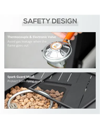 Outsunny Rattan-style Propane Gas Fire Pit Table with 40,000 BTU Burner, Square Smokeless Firepit Patio Heater with Thermocouple