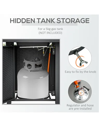 Outsunny Rattan-style Propane Gas Fire Pit Table with 40,000 BTU Burner, Square Smokeless Firepit Patio Heater with Thermocouple