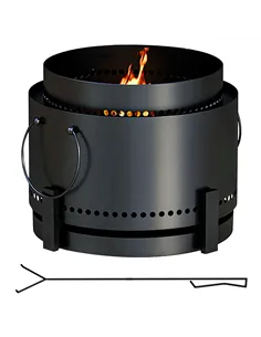 Outsunny Smokeless Fire Pit with Ash Catcher, 37cm Portable Wood Burning Firepit with Poker for Garden Camping Bonfire Party, Me