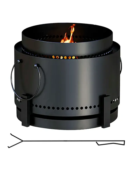 Outsunny Smokeless Fire Pit with Ash Catcher, 37cm Portable Wood Burning Firepit with Poker for Garden Camping Bonfire Party, Me