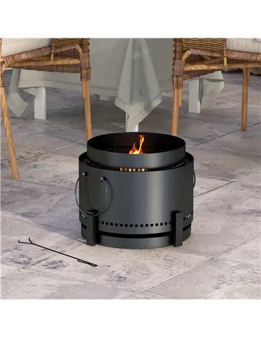 Outsunny Smokeless Fire Pit with Ash Catcher, 37cm Portable Wood Burning Firepit with Poker for Garden Camping Bonfire Party, Me