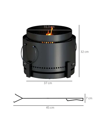 Outsunny Smokeless Fire Pit with Ash Catcher, 37cm Portable Wood Burning Firepit with Poker for Garden Camping Bonfire Party, Me