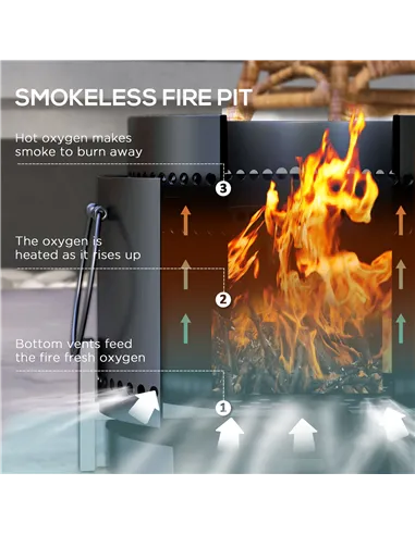 Outsunny Smokeless Fire Pit with Ash Catcher, 37cm Portable Wood Burning Firepit with Poker for Garden Camping Bonfire Party, Me