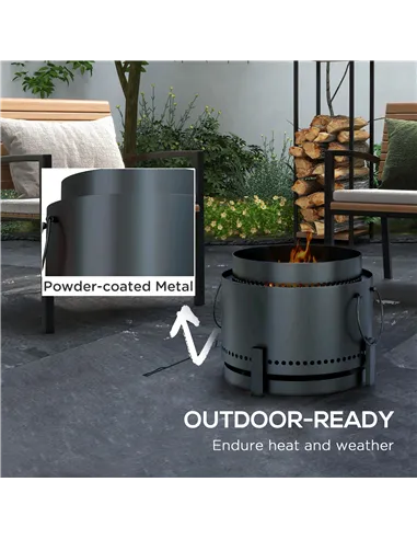 Outsunny Smokeless Fire Pit with Ash Catcher, 37cm Portable Wood Burning Firepit with Poker for Garden Camping Bonfire Party, Me