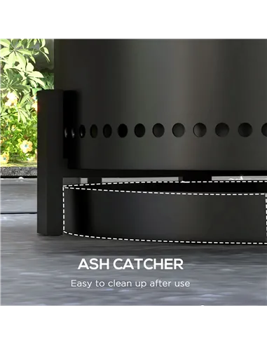 Outsunny Smokeless Fire Pit with Ash Catcher, 37cm Portable Wood Burning Firepit with Poker for Garden Camping Bonfire Party, Me