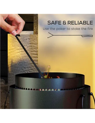 Outsunny Smokeless Fire Pit with Ash Catcher, 37cm Portable Wood Burning Firepit with Poker for Garden Camping Bonfire Party, Me