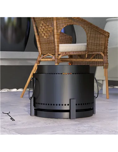 Outsunny Smokeless Fire Pit with Ash Catcher, 37cm Portable Wood Burning Firepit with Poker for Garden Camping Bonfire Party, Me