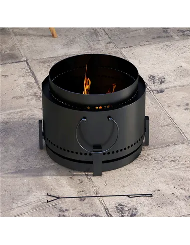 Outsunny Smokeless Fire Pit with Ash Catcher, 37cm Portable Wood Burning Firepit with Poker for Garden Camping Bonfire Party, Me