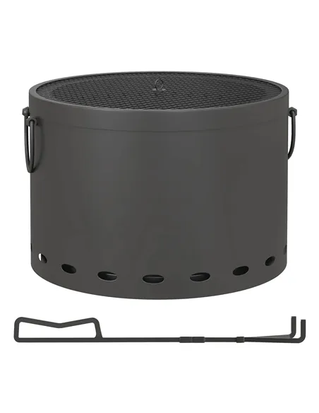 Outsunny Smokeless Fire Pit, 38cm Portable Wood Burning Firepit with Spark Screen and Poker, Low Smoke Camping Bonfire Stove for
