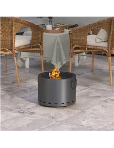 Outsunny Smokeless Fire Pit, 38cm Portable Wood Burning Firepit with Spark Screen and Poker, Low Smoke Camping Bonfire Stove for 2