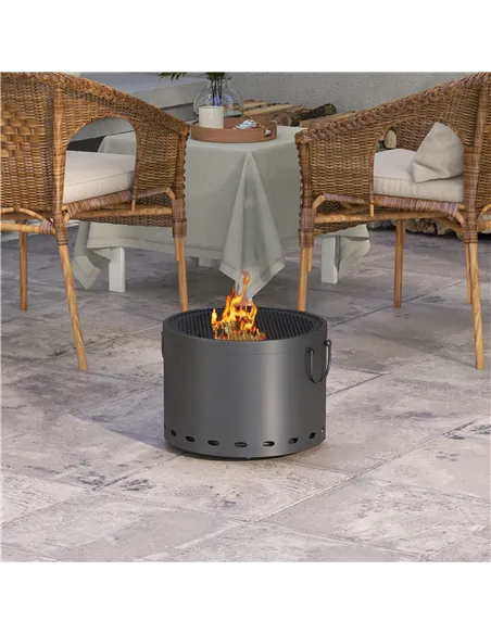 Outsunny Smokeless Fire Pit, 38cm Portable Wood Burning Firepit with Spark Screen and Poker, Low Smoke Camping Bonfire Stove for