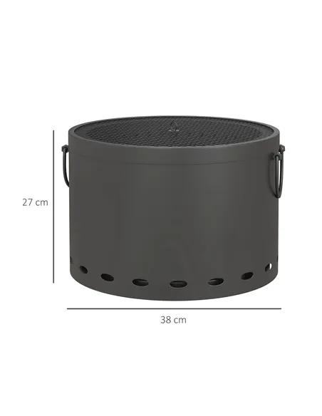 Outsunny Smokeless Fire Pit, 38cm Portable Wood Burning Firepit with Spark Screen and Poker, Low Smoke Camping Bonfire Stove for
