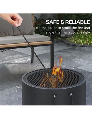 Outsunny Smokeless Fire Pit, 38cm Portable Wood Burning Firepit with Spark Screen and Poker, Low Smoke Camping Bonfire Stove for