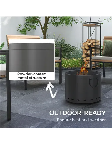 Outsunny Smokeless Fire Pit, 38cm Portable Wood Burning Firepit with Spark Screen and Poker, Low Smoke Camping Bonfire Stove for