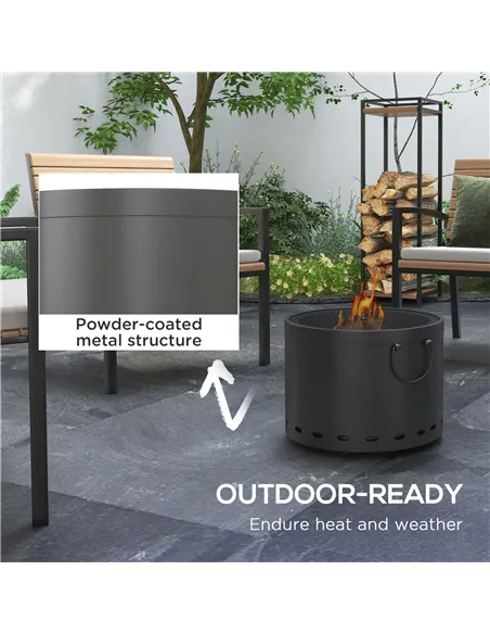Outsunny Smokeless Fire Pit, 38cm Portable Wood Burning Firepit with Spark Screen and Poker, Low Smoke Camping Bonfire Stove for