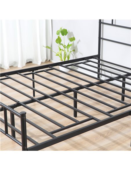 HOMCOM Double Metal Bed Frame Solid Bedstead Base with Headboard and Footboard, Metal Slat Support and Underbed Storage Space, B