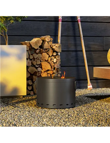 Outsunny Smokeless Fire Pit, 38cm Portable Wood Burning Firepit with Spark Screen and Poker, Low Smoke Camping Bonfire Stove for