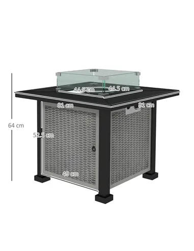 Outsunny 81 x 81cm 50,000 BTU Gas Fire Pit Table - Grey