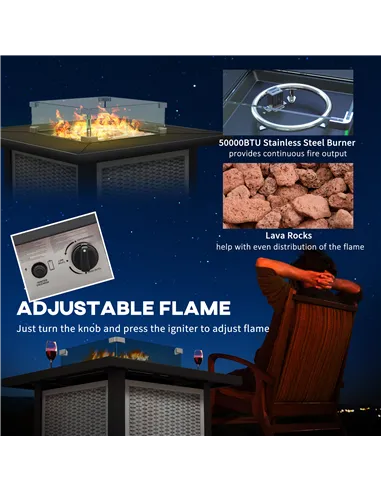 Outsunny 81 x 81cm 50,000 BTU Gas Fire Pit Table - Grey