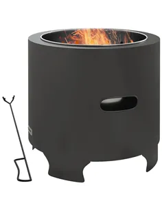 Outsunny Smokeless Fire Pit, 45cm Portable Wood Burning Firepit, Round Metal Bonfire Stove with Poker for Garden, Camping, Black
