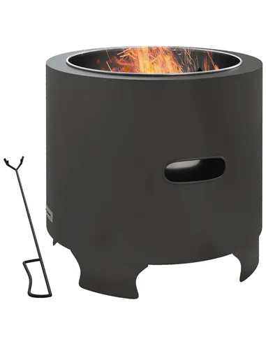 Outsunny Smokeless Fire Pit, 45cm Portable Wood Burning Firepit, Round Metal Bonfire Stove with Poker for Garden, Camping, Black