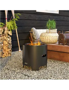 Outsunny Smokeless Fire Pit, 45cm Portable Wood Burning Firepit, Round Metal Bonfire Stove with Poker for Garden, Camping, Black 2