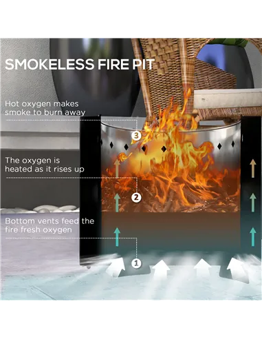 Outsunny Smokeless Fire Pit, 45cm Portable Wood Burning Firepit, Round Metal Bonfire Stove with Poker for Garden, Camping, Black