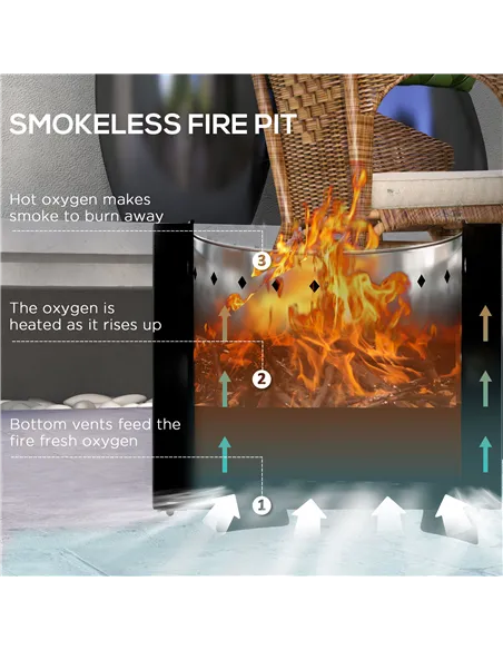 Outsunny Smokeless Fire Pit, 45cm Portable Wood Burning Firepit, Round Metal Bonfire Stove with Poker for Garden, Camping, Black