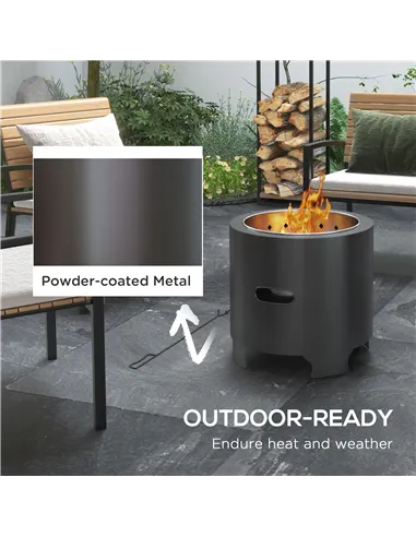 Outsunny Smokeless Fire Pit, 45cm Portable Wood Burning Firepit, Round Metal Bonfire Stove with Poker for Garden, Camping, Black